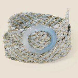 Braided Straw Belt with Light Blue Oval Buckle